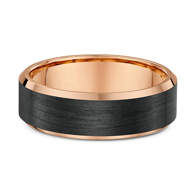 Carbon Fiber Men's Beveled Edge Rose Gold Wedding Band 592B00