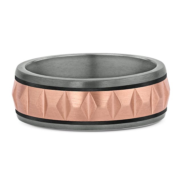 Tantalum Men's Patterned Rose Gold And Carbon Fiber Wedding Band 732B00