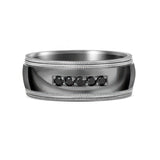 8mm Double Milgrain Edge Black Diamond And Tantalum Wedding Band