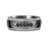 8mm Double Milgrain Edge Black Diamond And Tantalum Wedding Band