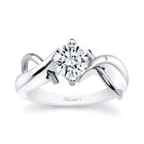 Double wire trim lab diamond solitaire ring with round center and unique curving shank, elegant jewelry design.