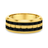 8mm Yellow Gold and Carbon Fiber Wedding Band with Textured Design
