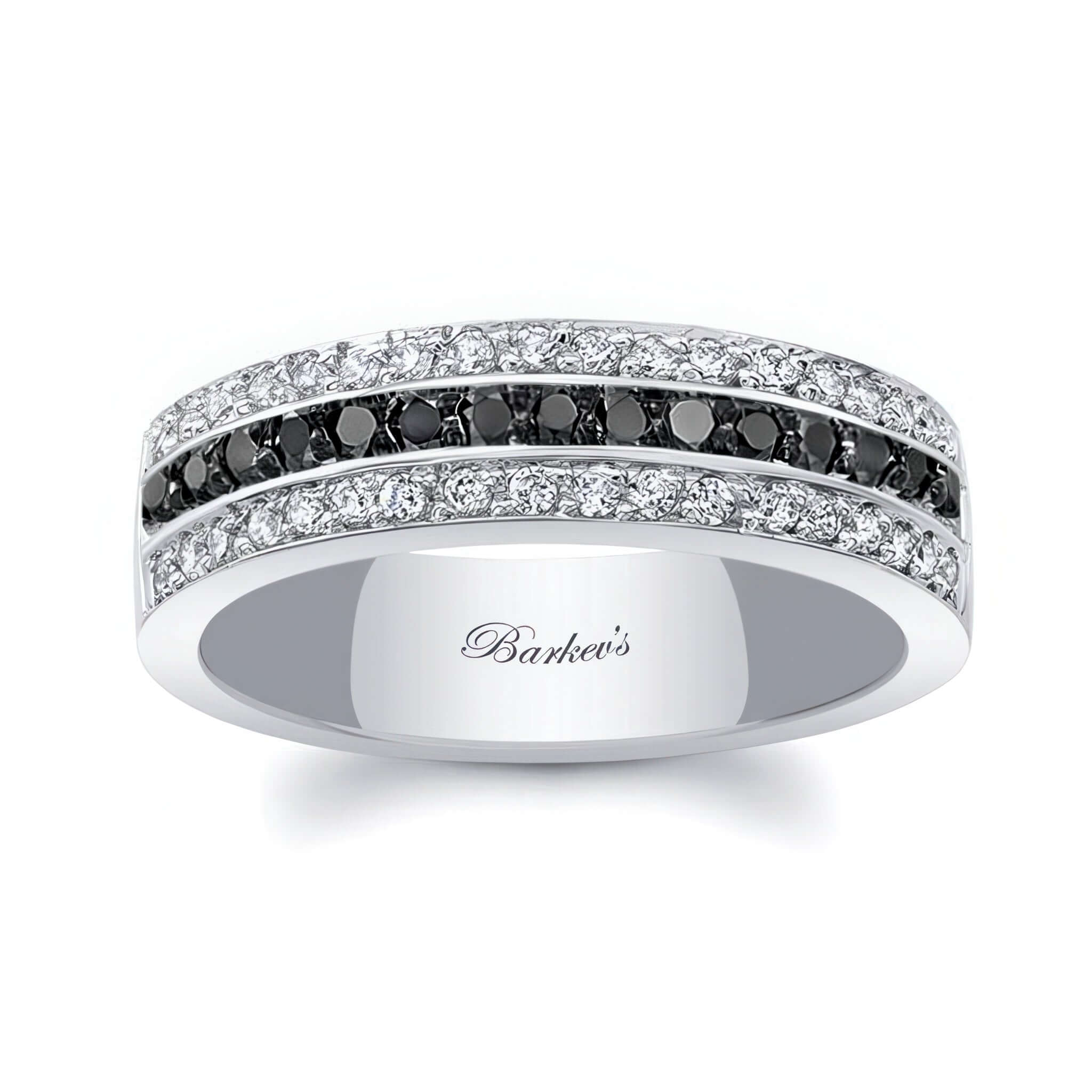 Mens Three Row Black And White Diamond Wedding Band Barkev's