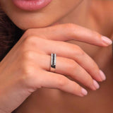 Three Row Black And White Diamond Wedding Band