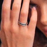 Three Row Black And White Diamond Wedding Band