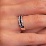 Three Row Black And White Diamond Wedding Band