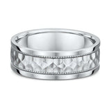 7mm Hammered White Gold Band with Milgrain Detail