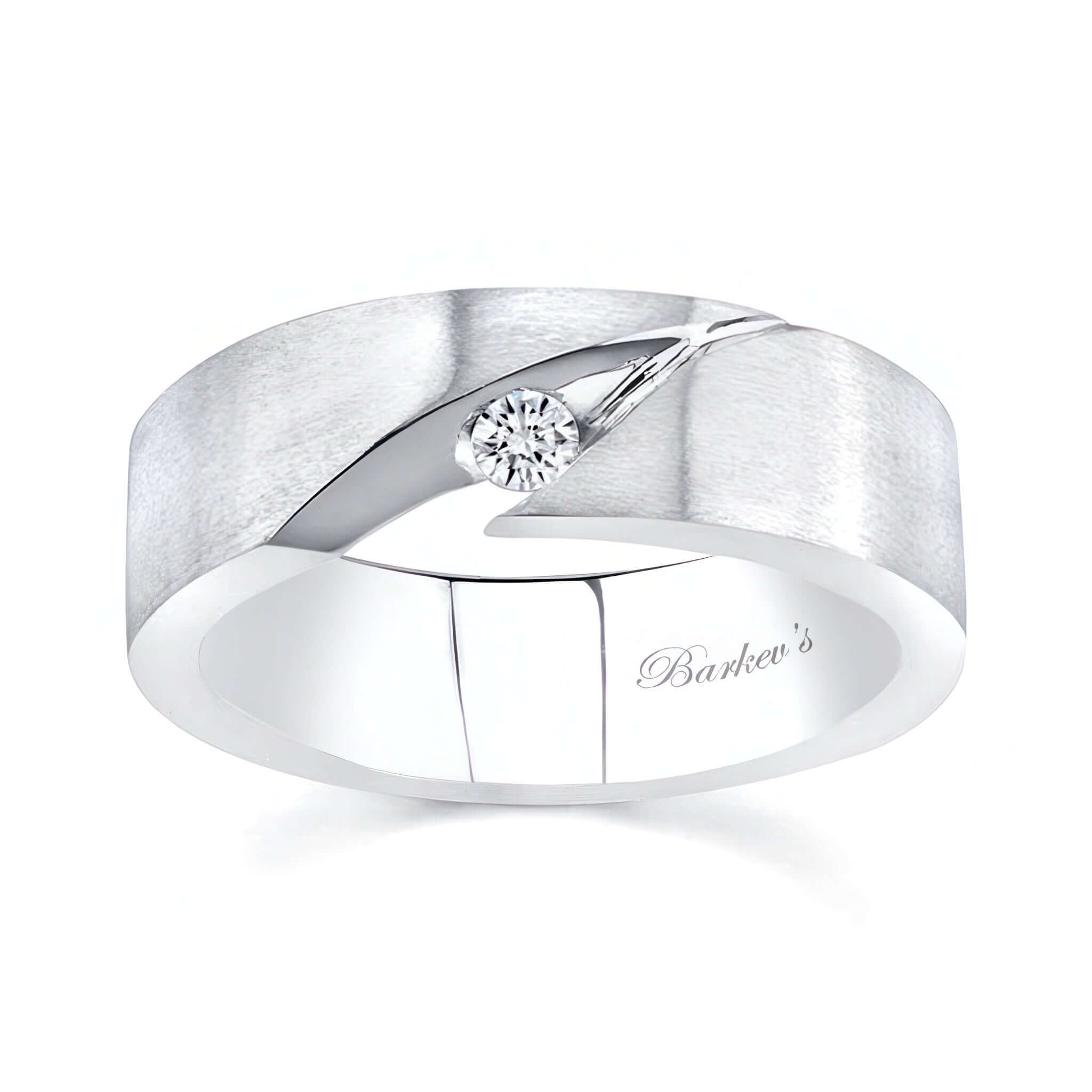 Men's unique diamond wedding band with channel-set diamond and distinctive design by Barkey’s.