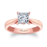 Princess cut lab grown diamond solitaire ring in rose gold with elegant prongs framing the sparkling center diamond.