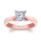 Princess cut lab grown diamond solitaire ring in rose gold with elegant prongs framing the sparkling center diamond.