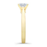 Princess cut lab grown diamond solitaire ring in yellow gold, showcasing elegant prong design and classic style.
