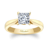 Princess cut lab grown diamond solitaire ring in yellow gold setting, elegant and timeless design.