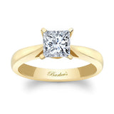 Princess cut lab grown diamond solitaire ring in yellow gold setting, elegant and timeless design.