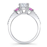 3 Stone Pink Sapphire Moissanite Ring