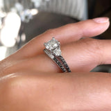 3 Stone Black Diamond Accent Moissanite Wedding Ring Set