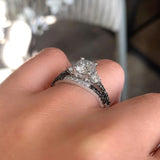 3 Stone Black Diamond Accent Moissanite Wedding Ring Set