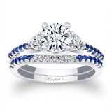 3 Stone Sapphire Accent Moissanite Wedding Ring Set