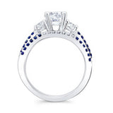 3 Stone Sapphire Accent Moissanite Wedding Ring Set
