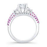 3 Stone Pink Sapphire Accent Wedding Ring Set