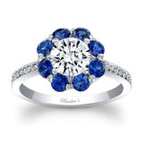 Flower Halo Blue Sapphire Accent Engagement Ring