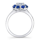 Flower Halo Moissanite Engagement Ring With Blue Sapphires