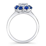 Flower Halo Blue Sapphire Accent Engagement Ring