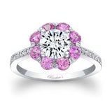 Flower Halo Lab Grown Diamond Engagement Ring With Pink Sapphires