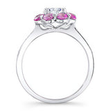 Flower Halo Lab Grown Diamond Engagement Ring With Pink Sapphires