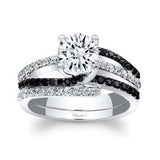 1 Carat Round Cut Lab Diamond Bridal Set With Black Diamond Accents