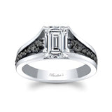 Cathedral Emerald Cut Black Diamond Accent Moissanite Ring
