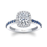 1 Carat Cushion Moissanite Halo Engagement Ring With Blue Sapphires
