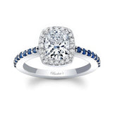 1 Carat Cushion Diamond Halo Engagement Ring With Blue Sapphires
