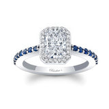1 Carat Radiant Moissanite Halo Engagement Ring With Blue Sapphires