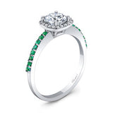 1 Carat Round Moissanite Halo Engagement Ring With Emeralds