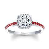 1 Carat Round Moissanite Halo Engagement Ring With Rubies