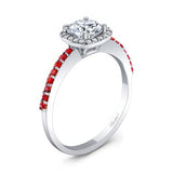 1 Carat Round Moissanite Halo Engagement Ring With Rubies