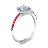 1 Carat Round Diamond Halo Engagement Ring With Rubies