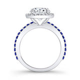 2 Carat Moissanite Halo Blue Sapphire Accent Engagement Ring