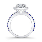 2 Carat Halo Blue Sapphire Accent Engagement Ring