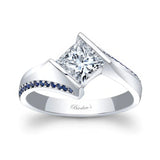 Princess Cut Square Lab Grown Diamond Ring With Blue Sapphires