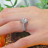 Contemporary Blue Sapphire Accent Moissanite Engagement Ring