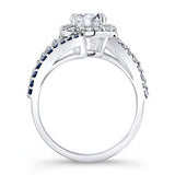 Contemporary Blue Sapphire Accent Moissanite Engagement Ring