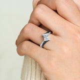 Pave Princess Cut Black Diamond Accent Moissanite Ring