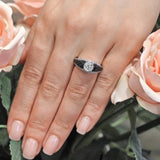 Vintage 1 Carat Moissanite Black Diamond Accent Engagement Ring