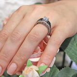 Vintage 1 Carat Moissanite Black Diamond Accent Engagement Ring