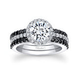 3 Piece Moissanite Black Diamond Accent Halo Wedding Ring Set