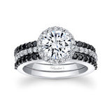 3 Piece Black Diamond Accent Halo Wedding Ring Set