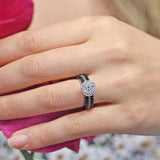 3 Piece Moissanite Black Diamond Accent Halo Wedding Ring Set