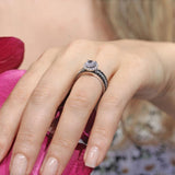 3 Piece Moissanite Black Diamond Accent Halo Wedding Ring Set