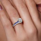 Unique Moissanite Engagement Ring With Blue Sapphire Accents